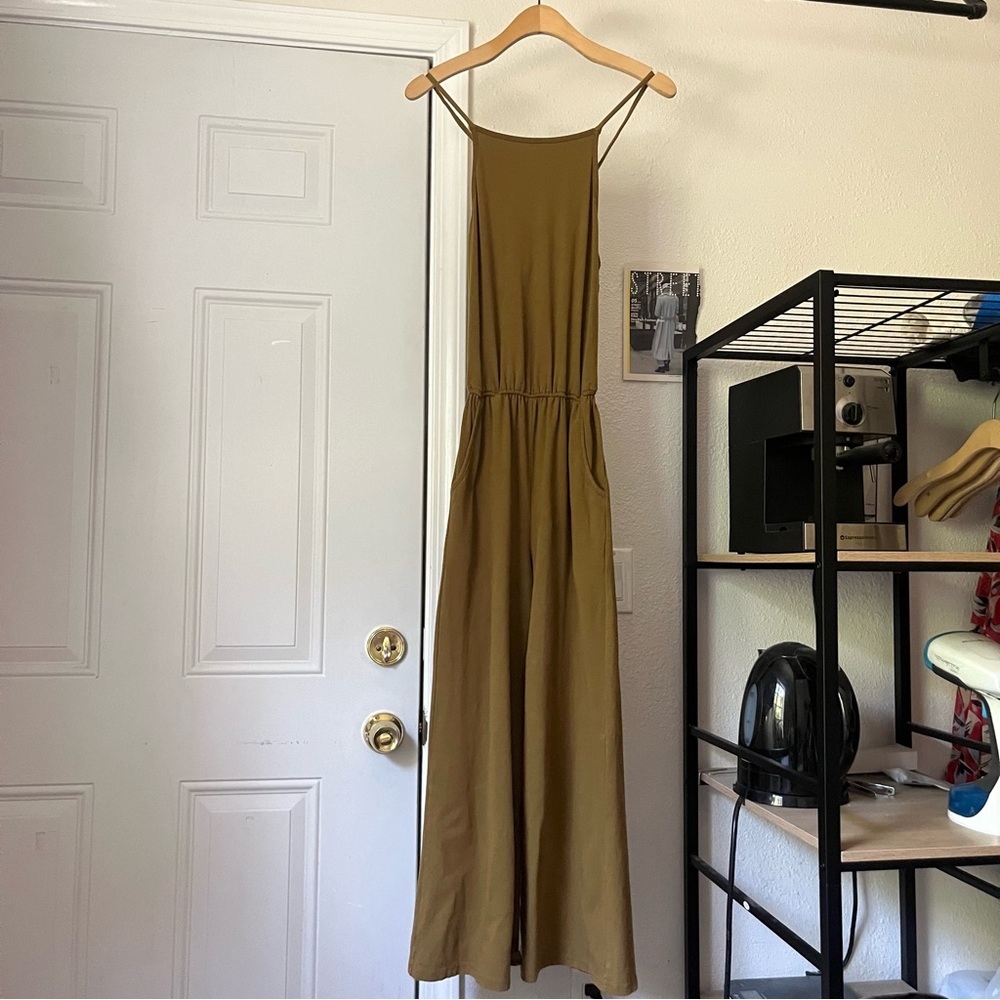 BACK BEAT CO. Olive army green organic cotton spandex straight leg jumpsuit‎